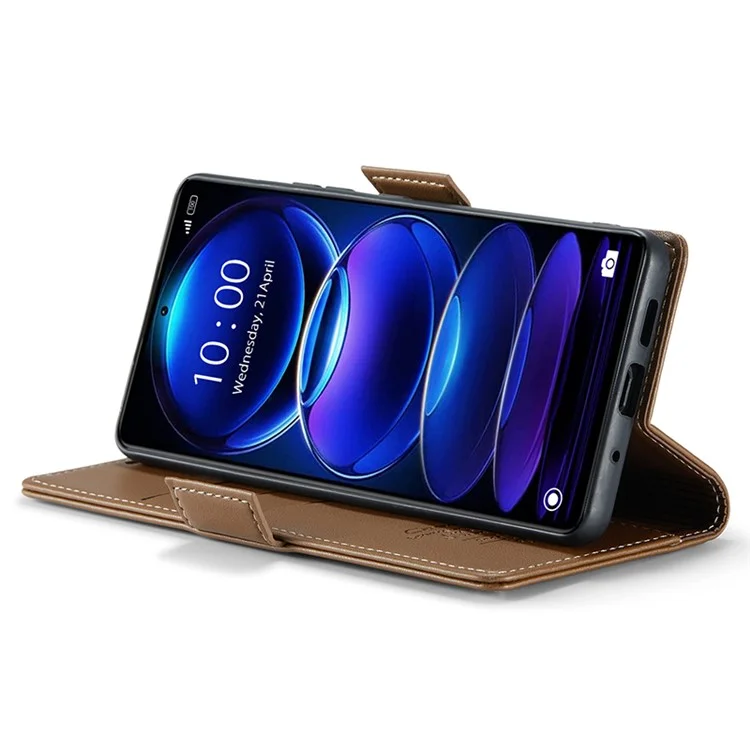 CASEME 023 Série para Xiaomi Redmi Note 12 Pro+ 5G Litchi Textura Carteira Stand Case PU Leather RFID Blocking Capa de Telefone - Marrom