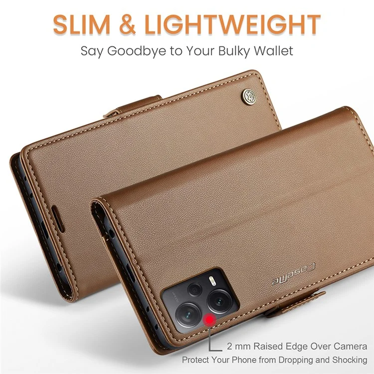 CASEME 023 Série para Xiaomi Redmi Note 12 Pro+ 5G Litchi Textura Carteira Stand Case PU Leather RFID Blocking Capa de Telefone - Marrom