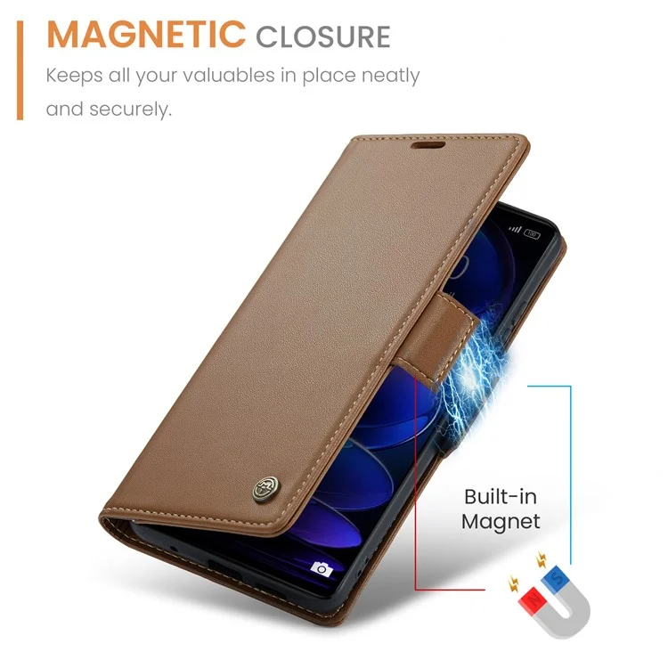 CASEME 023 Série para Xiaomi Redmi Note 12 Pro+ 5G Litchi Textura Carteira Stand Case PU Leather RFID Blocking Capa de Telefone - Marrom