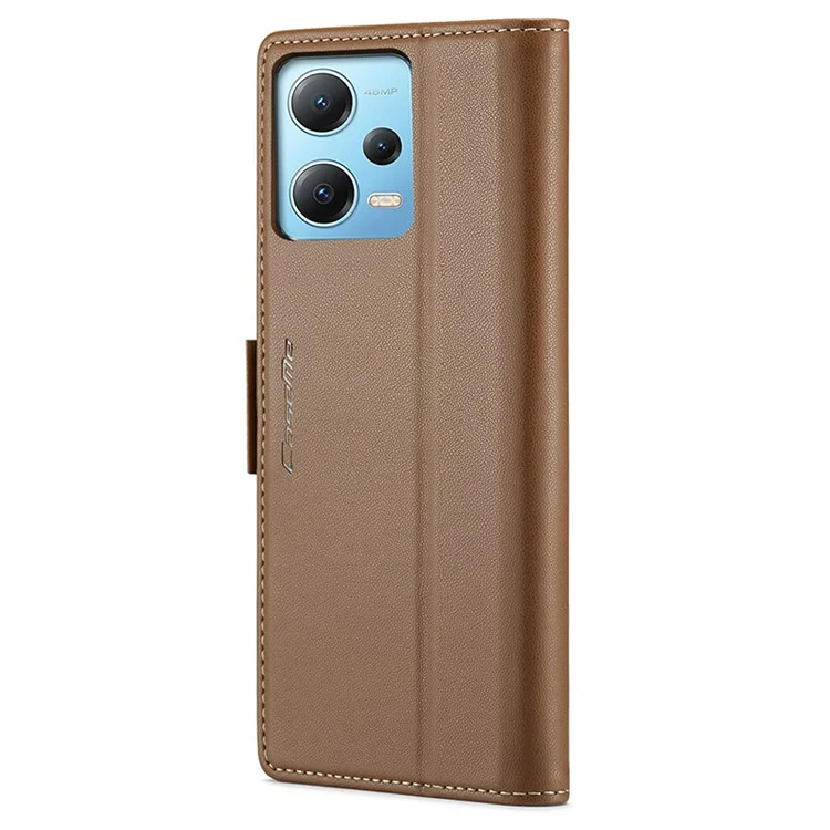 CASEME 023 Série pour Xiaomi Redmi Note 12 5G (Chine) / (Inde) / (Global) / Poco X5 5G Texture Litchi Étui Portefeuille RFID Blocking Étui en Cuir Support Téléphone - Marron