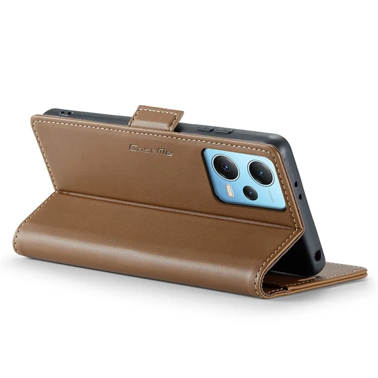 CASEME 023 Série pour Xiaomi Redmi Note 12 5G (Chine) / (Inde) / (Global) / Poco X5 5G Texture Litchi Étui Portefeuille RFID Blocking Étui en Cuir Support Téléphone - Marron