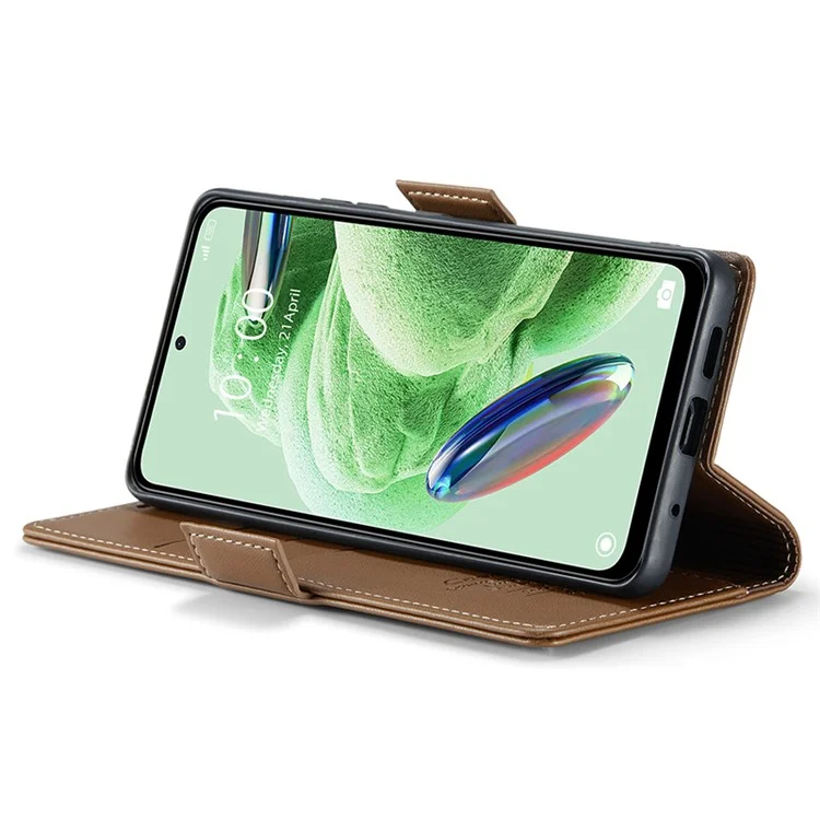 CASEME 023 Série pour Xiaomi Redmi Note 12 5G (Chine) / (Inde) / (Global) / Poco X5 5G Texture Litchi Étui Portefeuille RFID Blocking Étui en Cuir Support Téléphone - Marron
