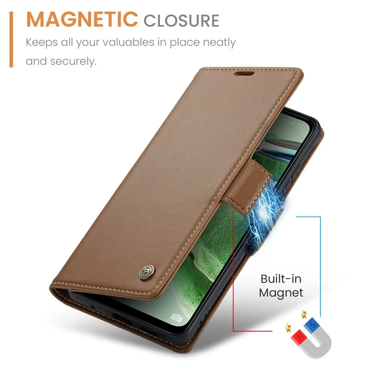 CASEME 023 Série pour Xiaomi Redmi Note 12 5G (Chine) / (Inde) / (Global) / Poco X5 5G Texture Litchi Étui Portefeuille RFID Blocking Étui en Cuir Support Téléphone - Marron