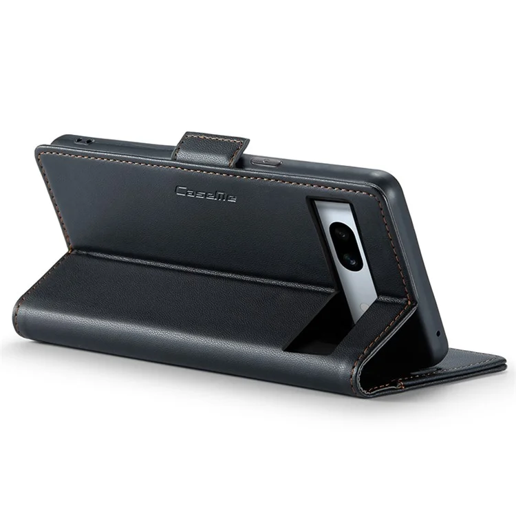 CASEME 023 Serie für Google Pixel 7a RFID-blockierendes Wallet-Ständer-Handyhülle mit Litchi-Textur PU-Leder-Cover - Schwarz