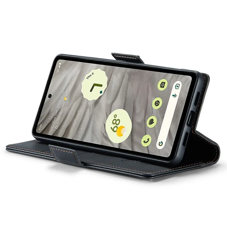 CASEME 023 Serie für Google Pixel 7a RFID-blockierendes Wallet-Ständer-Handyhülle mit Litchi-Textur PU-Leder-Cover - Schwarz