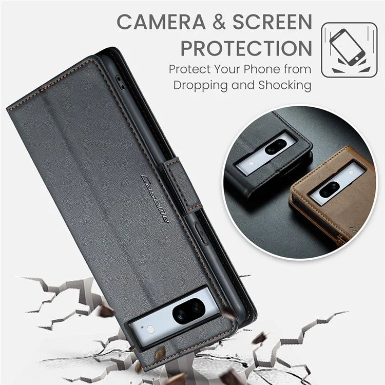 CASEME 023 Serie für Google Pixel 7a RFID-blockierendes Wallet-Ständer-Handyhülle mit Litchi-Textur PU-Leder-Cover - Schwarz
