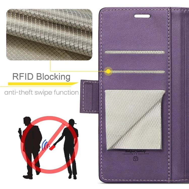 CASEME 023 Series for Samsung Galaxy Note20 Ultra / Ultra 5G RFID Blocking Leather Wallet Cover Flip Stand Litchi Texture Phone Case - Purple