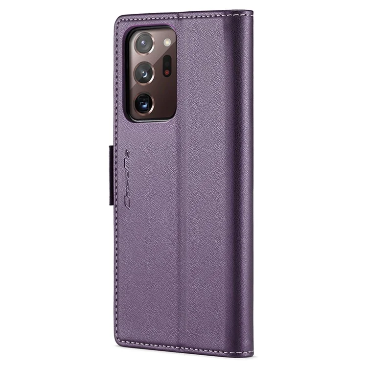 CASEME 023 Series for Samsung Galaxy Note20 Ultra / Ultra 5G RFID Blocking Leather Wallet Cover Flip Stand Litchi Texture Phone Case - Purple