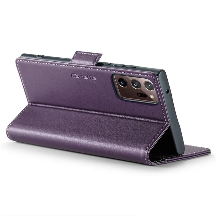 CASEME 023 Series for Samsung Galaxy Note20 Ultra / Ultra 5G RFID Blocking Leather Wallet Cover Flip Stand Litchi Texture Phone Case - Purple