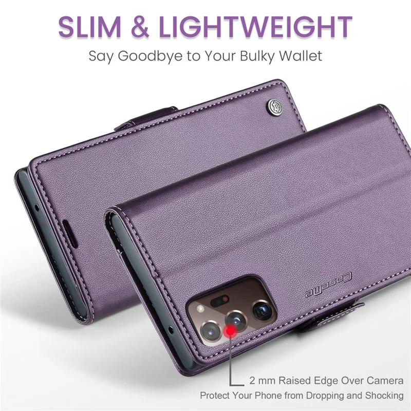 CASEME 023 Series for Samsung Galaxy Note20 Ultra / Ultra 5G RFID Blocking Leather Wallet Cover Flip Stand Litchi Texture Phone Case - Purple