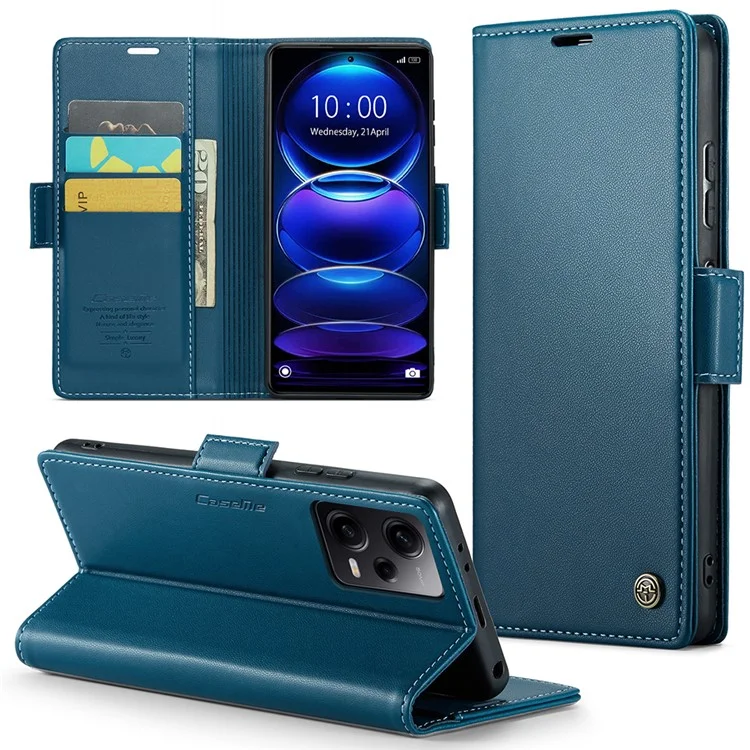 CASEME 023 Serie für Xiaomi Poco X5 Pro 5G / Redmi Note 12 Pro Speed 5G / Note 12 Pro 5G RFID-blockierendes Wallet-Case, Leder-Flip-Ständer-Handyhülle - Blau