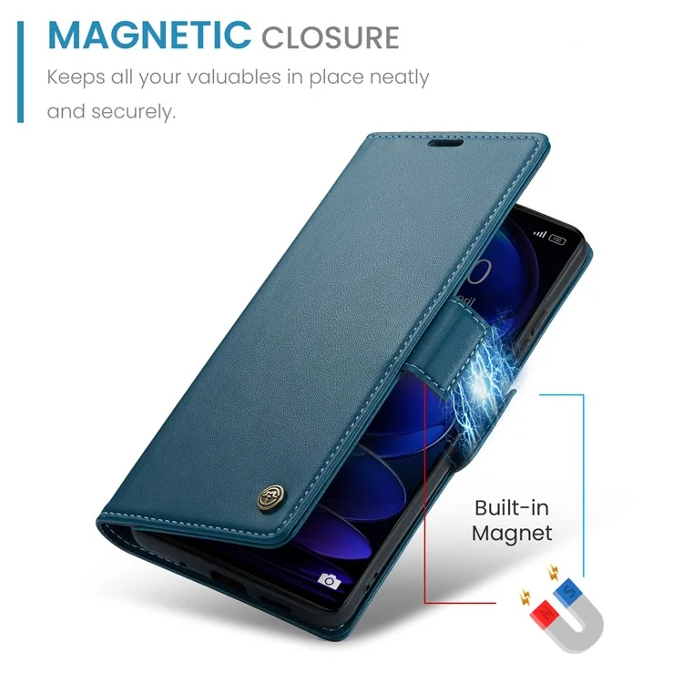 CASEME 023 Serie für Xiaomi Poco X5 Pro 5G / Redmi Note 12 Pro Speed 5G / Note 12 Pro 5G RFID-blockierendes Wallet-Case, Leder-Flip-Ständer-Handyhülle - Blau