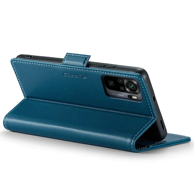 For Xiaomi Redmi Note 10 4G / Note 10S 4G Leather Case CASEME 023 RFID Blocking 3 Card Slot Mobile Cover - Blue