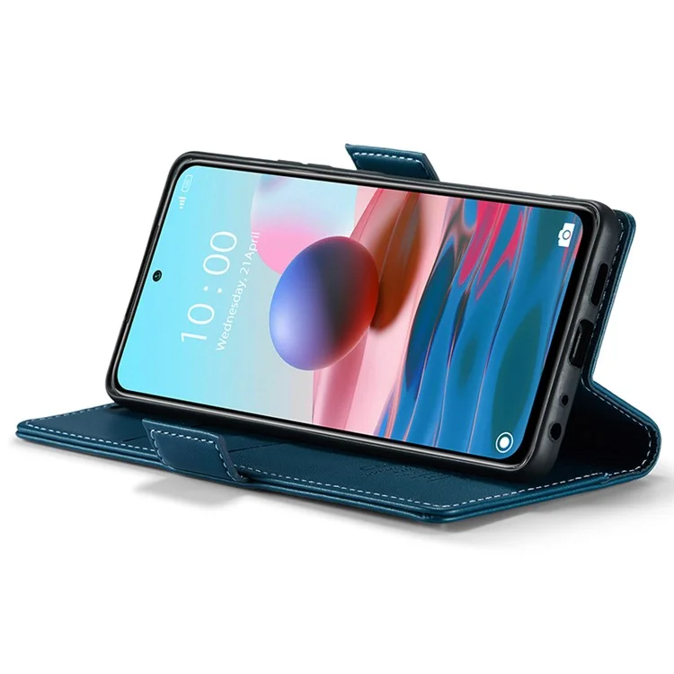 For Xiaomi Redmi Note 10 4G / Note 10S 4G Leather Case CASEME 023 RFID Blocking 3 Card Slot Mobile Cover - Blue