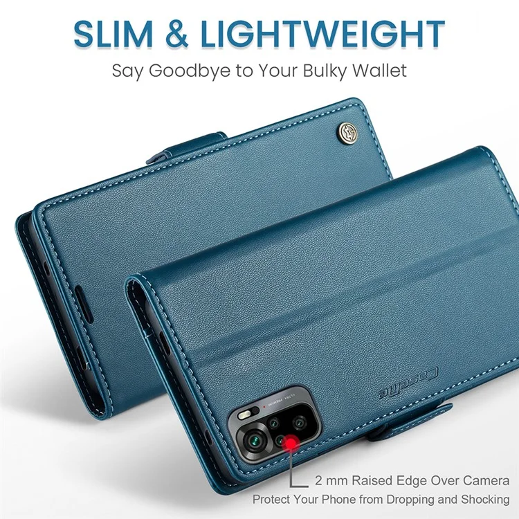 For Xiaomi Redmi Note 10 4G / Note 10S 4G Leather Case CASEME 023 RFID Blocking 3 Card Slot Mobile Cover - Blue