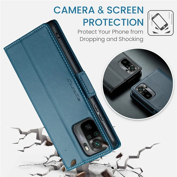 For Xiaomi Redmi Note 10 4G / Note 10S 4G Leather Case CASEME 023 RFID Blocking 3 Card Slot Mobile Cover - Blue