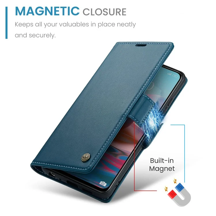 For Xiaomi Redmi Note 10 4G / Note 10S 4G Leather Case CASEME 023 RFID Blocking 3 Card Slot Mobile Cover - Blue