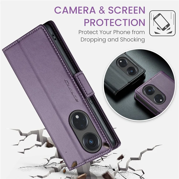 CASEME 023 Series para Oppo Reno8 T 5G / A1 Pro 5G Capa de Couro PU Flip Cover Stand Textura de Litchi Bloqueio RFID Carteira Capa de Telefone - Roxo