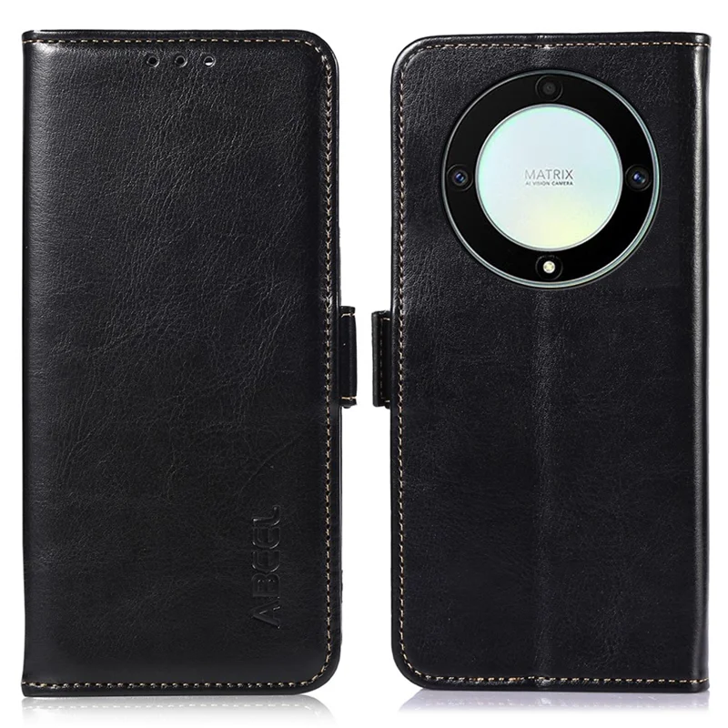 ABEEL Wallet Case for Honor X9a 5G / X40 5G / Magic5 Lite 5G , PU Leather Crazy Horse Texture Stand Phone Cover - Black
