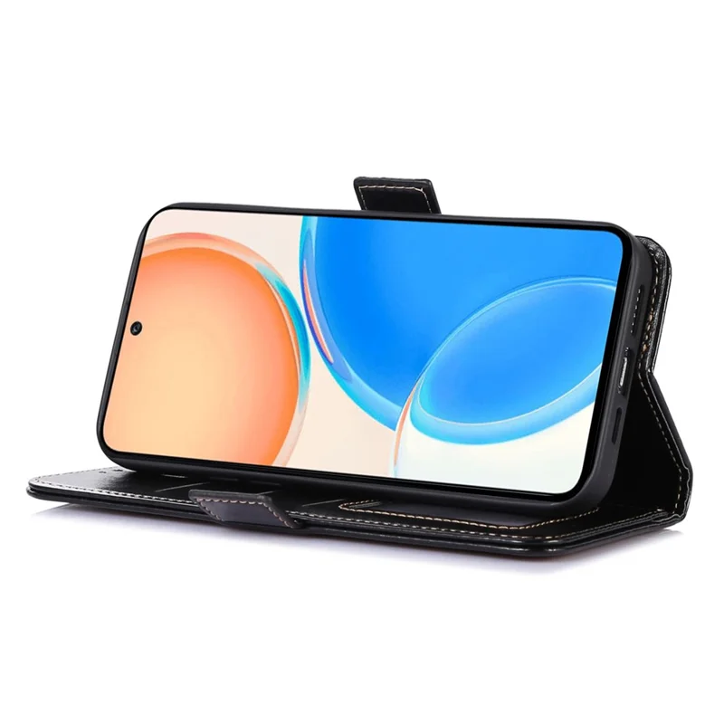 ABEEL Wallet Case for Honor X9a 5G / X40 5G / Magic5 Lite 5G , PU Leather Crazy Horse Texture Stand Phone Cover - Black