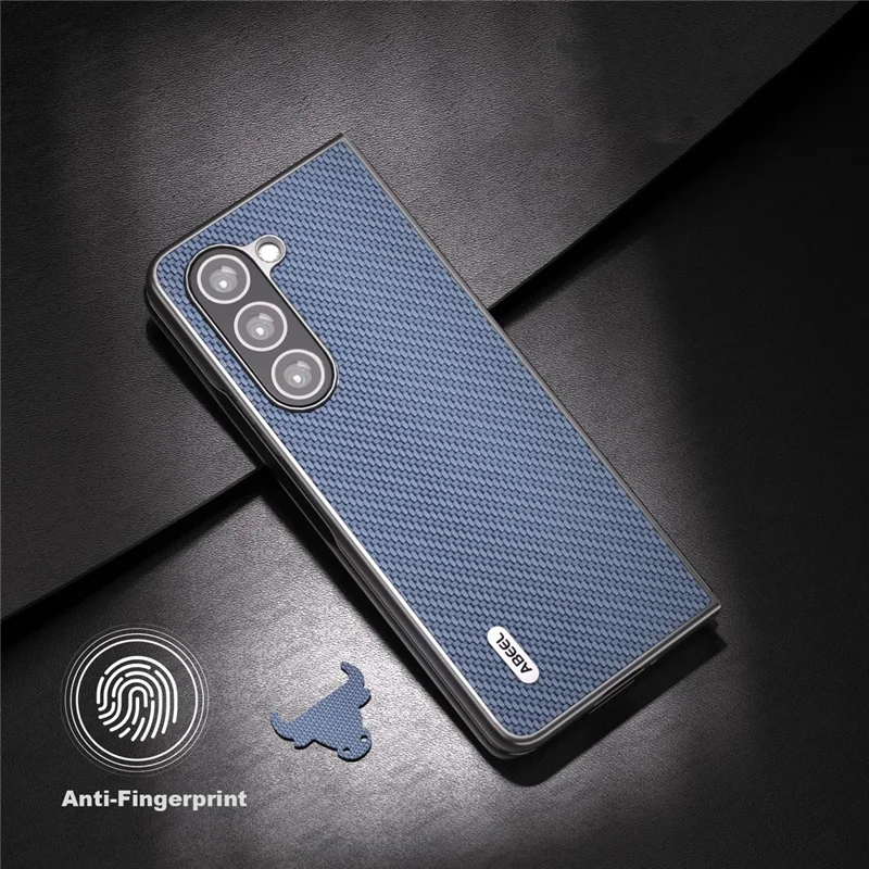 ABEEL For Samsung Galaxy Z Fold5 5G PU Leather Coated PC Back Cover Carbon Fiber Texture Shockproof Phone Case - Baby Blue