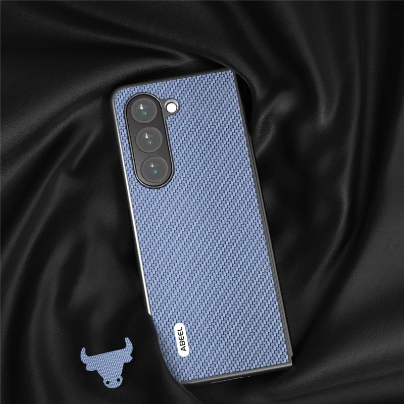 ABEEL For Samsung Galaxy Z Fold5 5G PU Leather Coated PC Back Cover Carbon Fiber Texture Shockproof Phone Case - Baby Blue