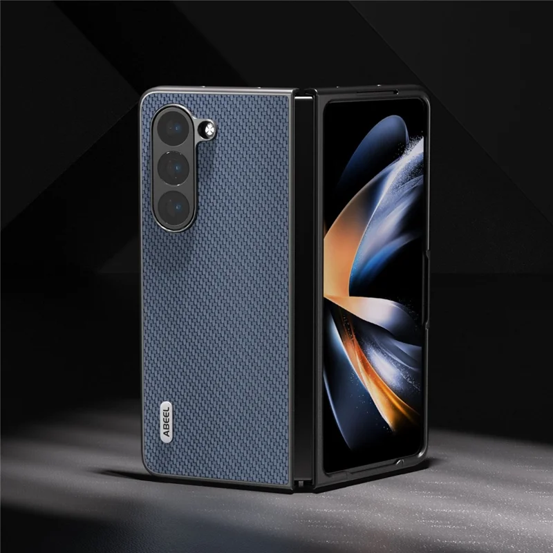 ABEEL For Samsung Galaxy Z Fold5 5G PU Leather Coated PC Back Cover Carbon Fiber Texture Shockproof Phone Case - Baby Blue