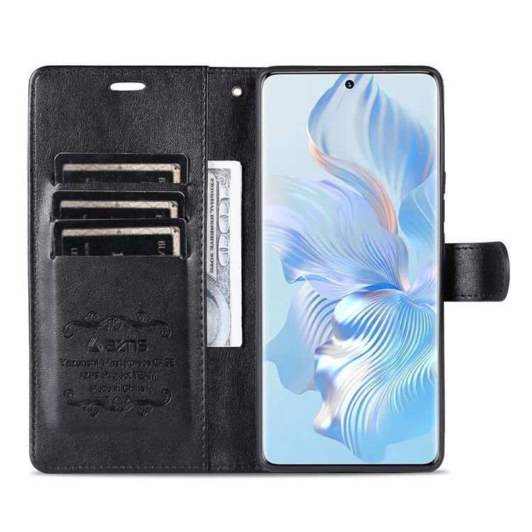 AZNS For Honor 90 PU Leather Phone Case Stand Wallet Phone Cover - Black