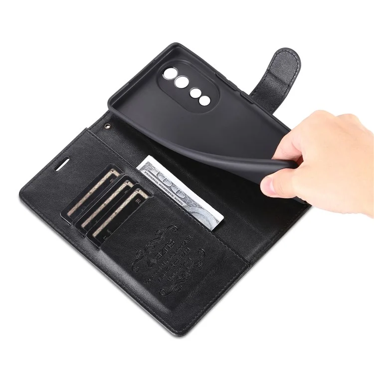 AZNS For Honor 90 PU Leather Phone Case Stand Wallet Phone Cover - Black