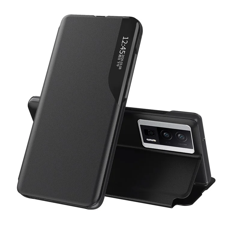 Per Xiaomi Poco F5 Pro 5G / Redmi K60 Pro 5G / K60 5G Custodia per Cellulare Stand Cover in Pelle PU con Finestra di Visualizzazione - Nero