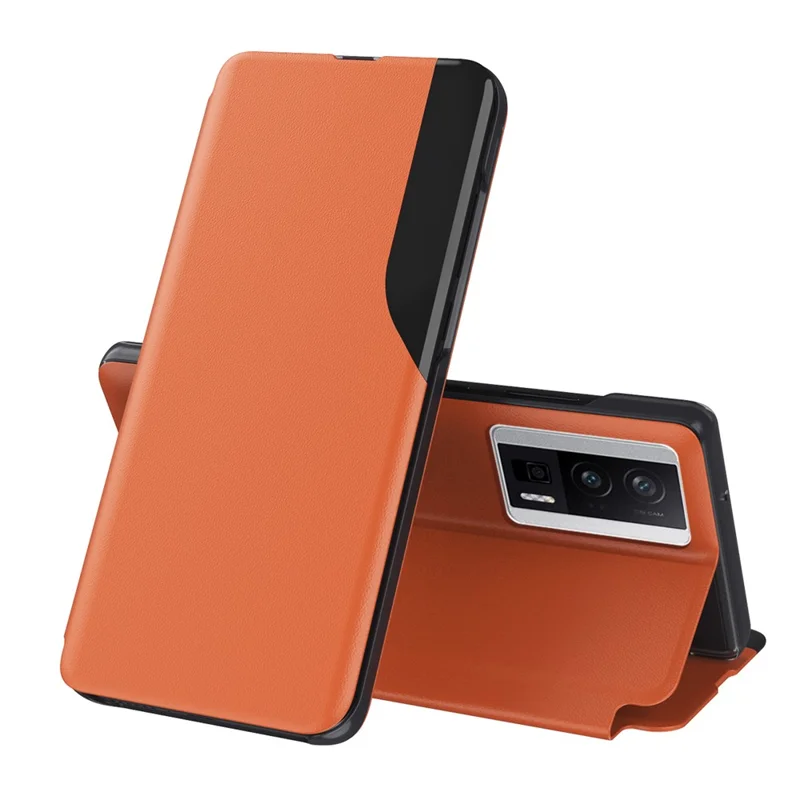 Für Xiaomi Poco F5 Pro 5G / Redmi K60 Pro 5G / K60 5G Handyhülle mit Ständer, PU-Leder-Hülle mit Sichtfenster - Orange