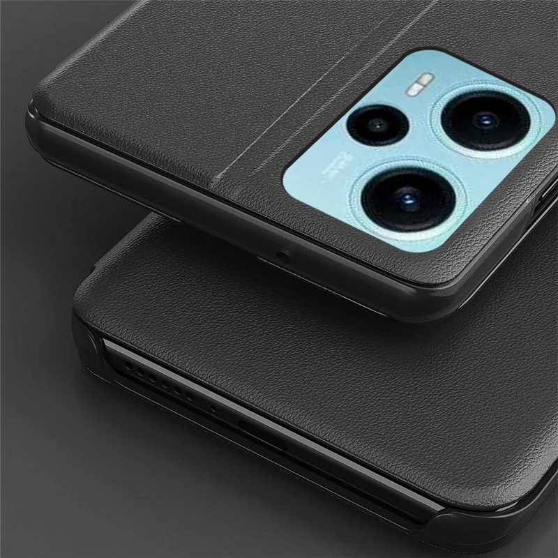 Für Xiaomi Poco F5 5G / Redmi Note 12 Turbo View Window Phone Case PU Leder Anti-Kratzer Phone Stand Cover - Schwarz