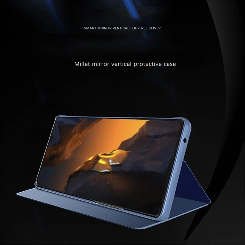 For Xiaomi Poco F5 5G / Redmi Note 12 Turbo Electroplating Phone Case View Window Mirror Surface Leather Phone Cover - Black