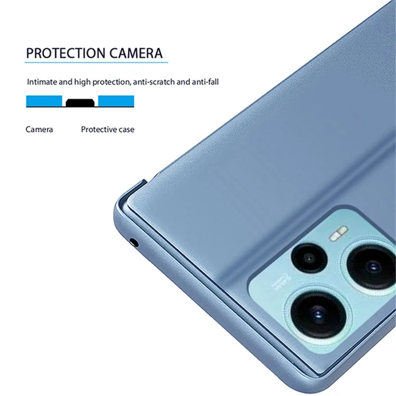 For Xiaomi Poco F5 5G / Redmi Note 12 Turbo Electroplating Phone Case View Window Mirror Surface Leather Phone Cover - Black