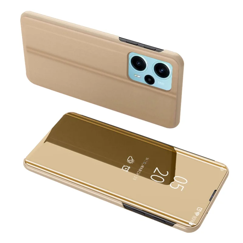 Para Xiaomi Poco F5 5G / Redmi Note 12 Turbo Funda de Teléfono de Cuero con Ventana y Espejo Plateado - Oro
