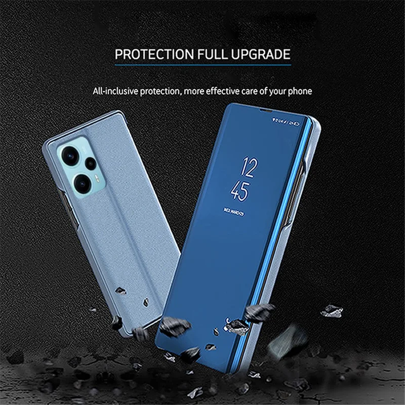 Para Xiaomi Poco F5 5G / Redmi Note 12 Turbo Funda de Teléfono de Cuero con Ventana y Espejo Plateado - Oro
