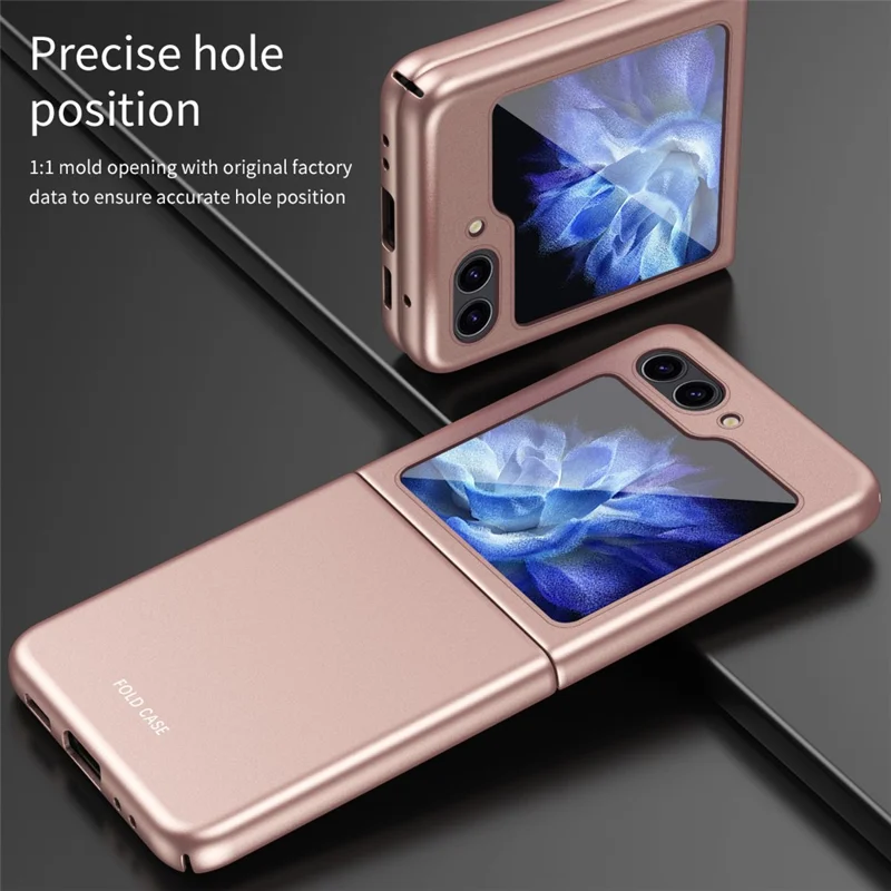 Pour Samsung Galaxy Z Flip5 5G Étui de téléphone en PC rigide au toucher de la peau, finition caoutchoutée Coque de protection - Or rose