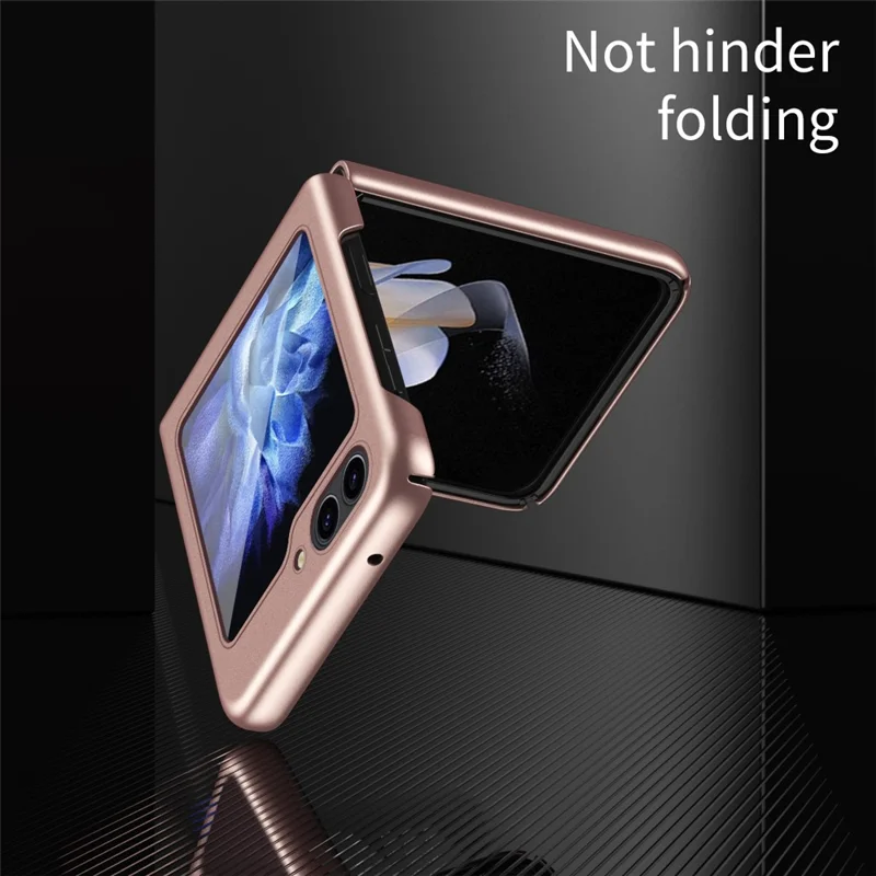 Pour Samsung Galaxy Z Flip5 5G Étui de téléphone en PC rigide au toucher de la peau, finition caoutchoutée Coque de protection - Or rose