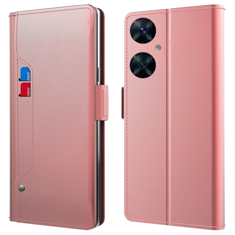 For Huawei nova 11i Mirror Design Leather Phone Case Stand Card Holder Shockproof Cover - Rose Gold