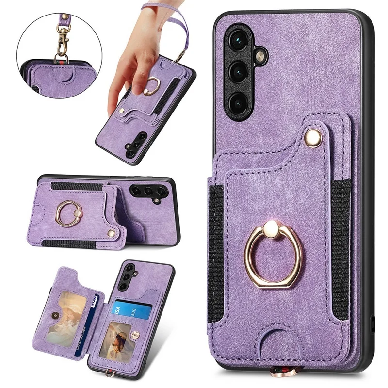Phone Cover for Samsung Galaxy A54 5G PU Leather Coated PC+TPU RFID Blocking Card Slots Case with Kickstand - Purple