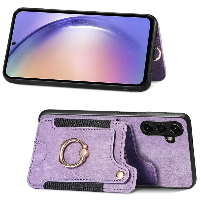 Phone Cover for Samsung Galaxy A54 5G PU Leather Coated PC+TPU RFID Blocking Card Slots Case with Kickstand - Purple