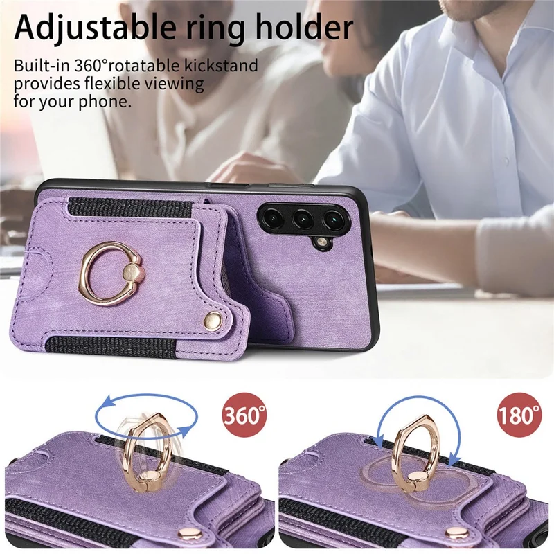 Phone Cover for Samsung Galaxy A54 5G PU Leather Coated PC+TPU RFID Blocking Card Slots Case with Kickstand - Purple