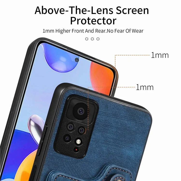 Pour Xiaomi Redmi Note 11 Pro 4G (MediaTek) / 11 Pro 5G (Qualcomm) RFID Blocking Téléphone Mobile Carte de Reprise du Support PU Leather + pc + Tpu Kickstand Case - Bleu Foncé