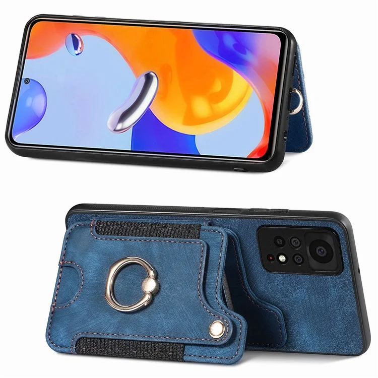 Pour Xiaomi Redmi Note 11 Pro 4G (MediaTek) / 11 Pro 5G (Qualcomm) RFID Blocking Téléphone Mobile Carte de Reprise du Support PU Leather + pc + Tpu Kickstand Case - Bleu Foncé