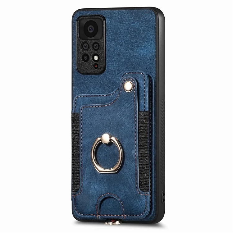 Pour Xiaomi Redmi Note 11 Pro 4G (MediaTek) / 11 Pro 5G (Qualcomm) RFID Blocking Téléphone Mobile Carte de Reprise du Support PU Leather + pc + Tpu Kickstand Case - Bleu Foncé