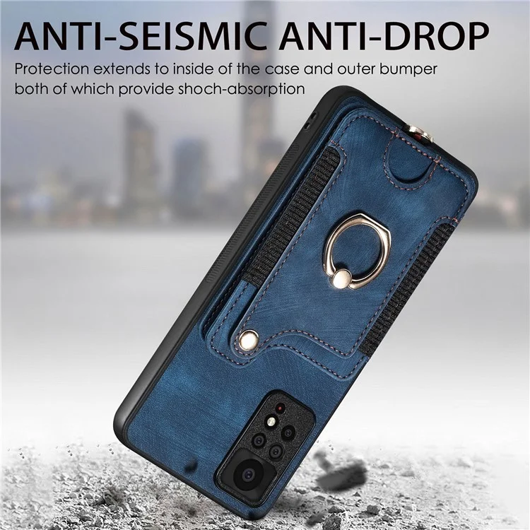 Pour Xiaomi Redmi Note 11 Pro 4G (MediaTek) / 11 Pro 5G (Qualcomm) RFID Blocking Téléphone Mobile Carte de Reprise du Support PU Leather + pc + Tpu Kickstand Case - Bleu Foncé