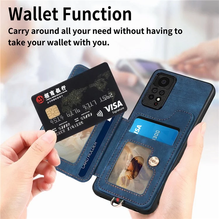 Pour Xiaomi Redmi Note 11 Pro 4G (MediaTek) / 11 Pro 5G (Qualcomm) RFID Blocking Téléphone Mobile Carte de Reprise du Support PU Leather + pc + Tpu Kickstand Case - Bleu Foncé