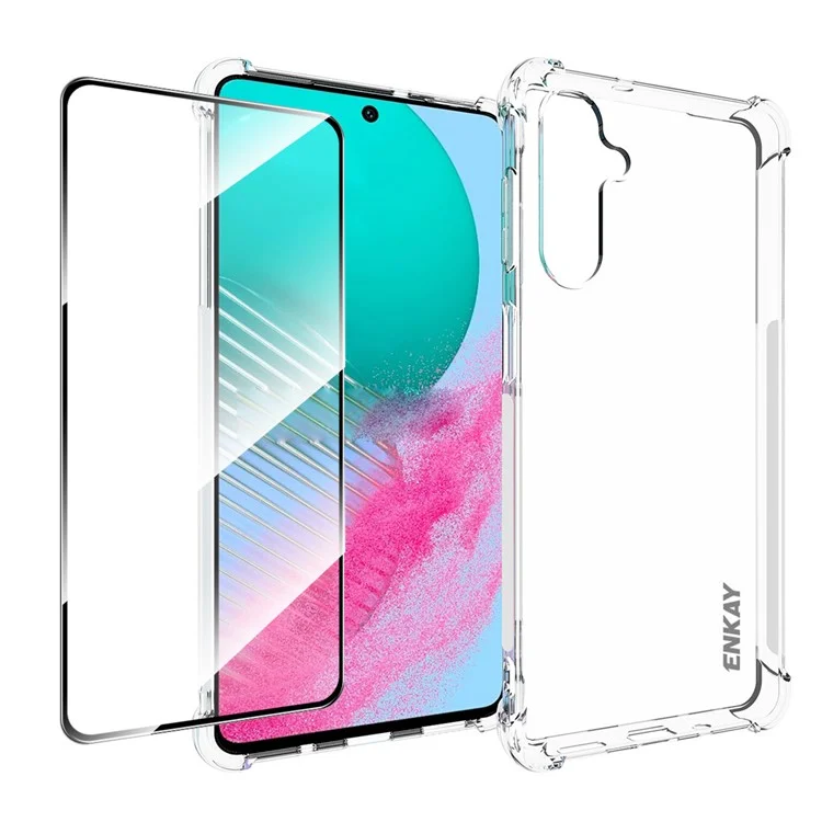 ENKAY HAT PRINCE для Samsung Galaxy M54 5G / F54 5G Мягкий чехол из TPU Прозрачный чехол для телефона с высокопрочной стеклянной пленкой из алюминия и кремния
