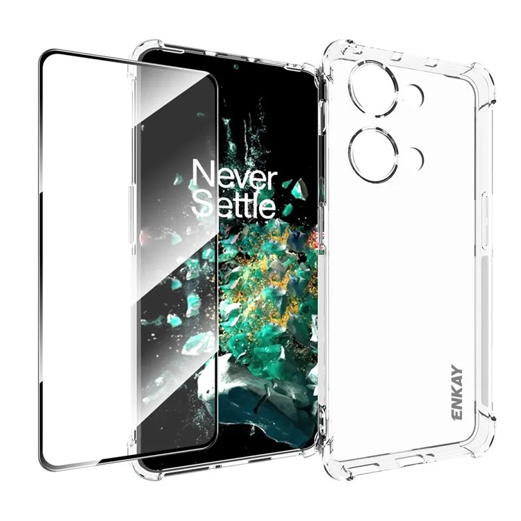 Étui ENKAY HAT PRINCE TPU pour OnePlus Nord 3 5G / Ace 2V, coque de téléphone antichoc transparente avec film en verre haute aluminium-silicium