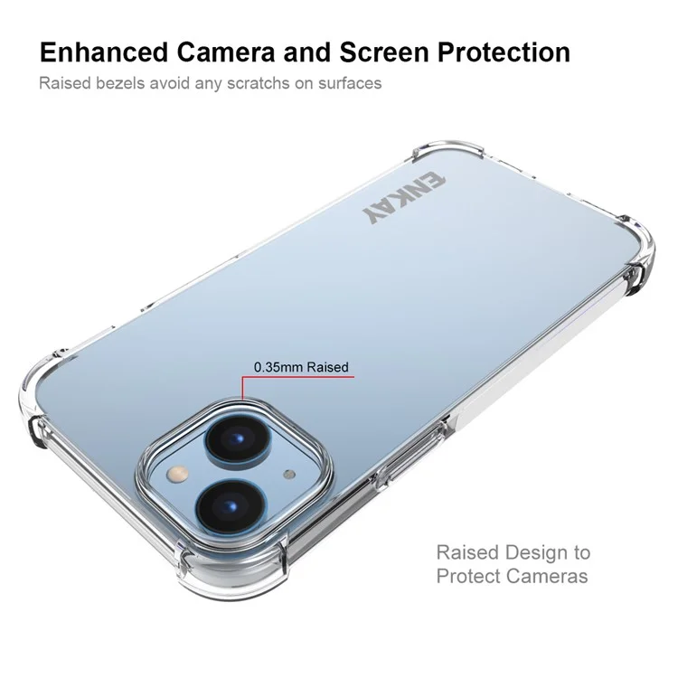 ENKAY HAT PRINCE Funda antigoteo para iPhone 14 Funda transparente de TPU con película de pantalla de vidrio de alta aluminio-silicio